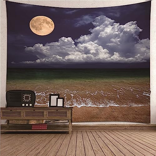 Tapestry Moon, Wandtuch Mond Mehrfarbig Polyester Mondmeerstrand Wandteppich Wand Deko Wohnzimmer 300x260cm