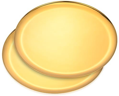 Grande vassoio rotondo in acciaio inox, vassoio per gioielli e cosmetici, vassoio da portata, vassoio da esposizione e vassoio decorativo, diametro 28 cm, superficie lucida a specchio, oro, 2 pezzi