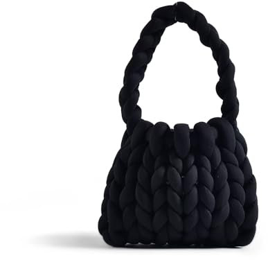 Kcvvcr Handgewebte Damen-Tragetasche, grobes Garn, gehäkelte Geldbörse, DIY-Knoten-Tasche, lässiger Griff, Schultertasche, Schwarz