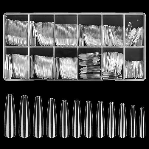 KOXXIAMOQ 240 Clear Coffin Trapezoid Ballerina Fake Nail Tips, Soft Gel Full Cover Nail Tips for Extensions, No C Curve Press on Nails, Acrylic False Nails Traceless (transparent)