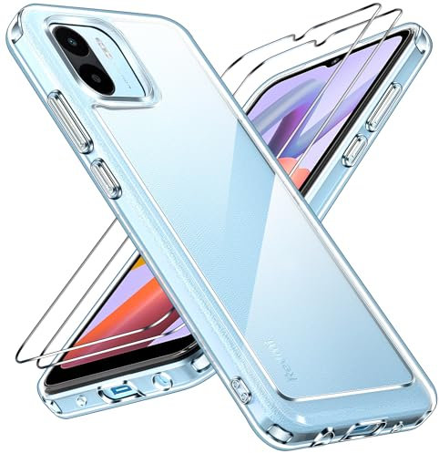 ivoler Nie Vergilbung Klar Hülle für Xiaomi Redmi A2 / Redmi A1, 1 Handyhülle mit 2 Stück Panzer Schutz Glas, [Militärischer Schutz] Stoßfest Transparent Schutzhülle Dünn Durchsichtige Case