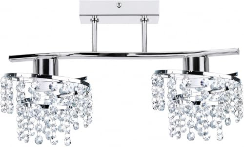 Moderne Kristall Deckenleuchte E27 Flur Lampe mit Chrom Metall 2-Flammig Lampenschirm Rund Kronleuchter verchromte Deckenlampe Flurlampe für Korridor Foyer Treppenraum Umkleideraum Balkon (PE-D2)