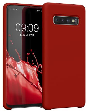 kwmobile Hülle kompatibel mit Samsung Galaxy S10 Hülle - Silikon Handy Case - Handyhülle weiche Oberfläche - kabelloses Laden - Dunkelrot