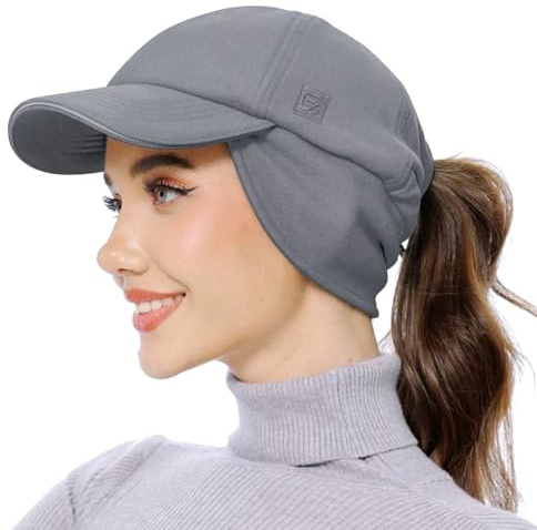 GADIEMKENSD Damen Fleece Ponytail Mütze Reflektierende Wintermütze mit verstellbarem Stirnband und Filp Down Ohrenwärmer