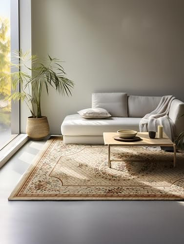 Nouristan Teppich Orientalisch – Läufer Orient Klassisch Orientalischer Wohnzimmerteppich dicht gewebt mit Blumen Flachgewebe für Wohnzimmer, Schlafzimmer, Esszimmer, Flur – Creme, 200x280cm