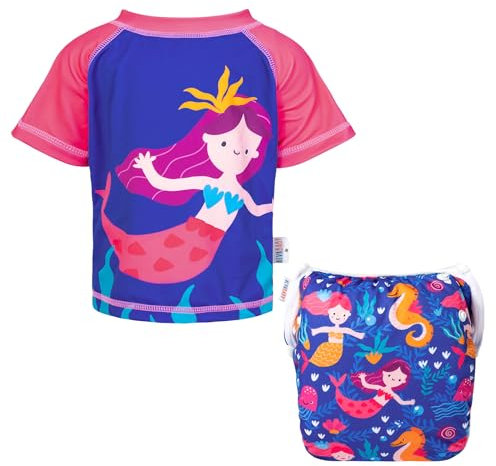 ALVABABY SWCJD09-DE - Traje de baño para bebé y niña, con mangas cortas, juego de natación reutilizable - 1 pañal de natación y 1 camiseta de natación talla M (0-1 año)