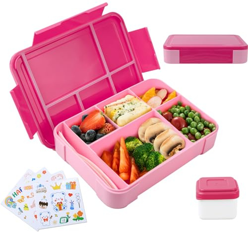 Aitsite Brotdose Kinder Mit Fächern, Lunchbox Kinder, Bento Box Kinder, Brotdose Kindergarten, Personalisierte Kinder Brotdose Mit Fächern, Geeignet für Schule und Picknick (Rose)
