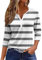 Generic HUIFUAO T-shirts pour femmes, T-shirts d'été à boutons avec col en V et manches 3/4 pour femmes, haut rayé de couleur, t-shirt d'été basique pour femme, coupe ample, A02 Gris, M