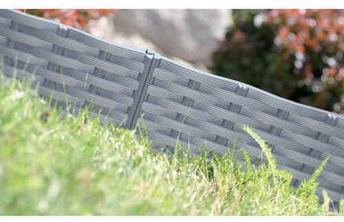 Palisade L 3,9 Meter - H 18 cm - Beeteinfassung - Beetumrandung - Rasenkante - Gartenpalisade - Zierzaun (Rattan Optik - Motiv 1)