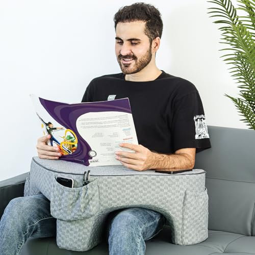 KEYGO Reading Pillow for Gaming, Large Lap Desk Pillow for Adult, Arm Rest Pillow, Memory Foam Bed Rest Pillow, Work Pillow, Laptop Pillow for Reading, Working (Memory Foam Reading Pillow)