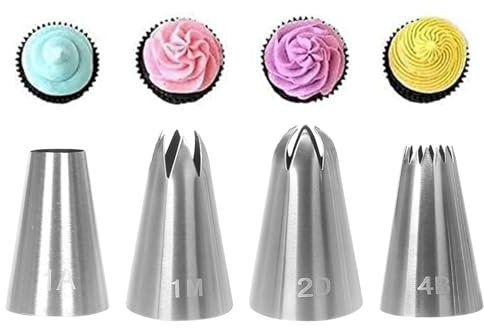 4Pcs Piping Tips Kit, Open Star Nozzle Cake Icing Tips for Cake Decorating, Baking DIY Cookie Cream Cupcake Decorating