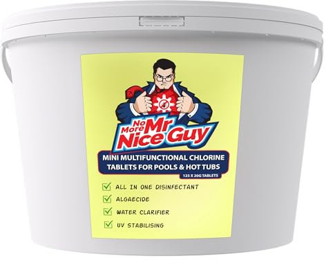 Mini 20g Multifunctional Chlorine Tablets For Hot Tub & Swimming Pool 2.5kg – 125 x 20g All In One Disinfectant Algaecide & Clarifier Tablets - Fast Dissolving & UV Stabilising - No More Mr Nice Guy