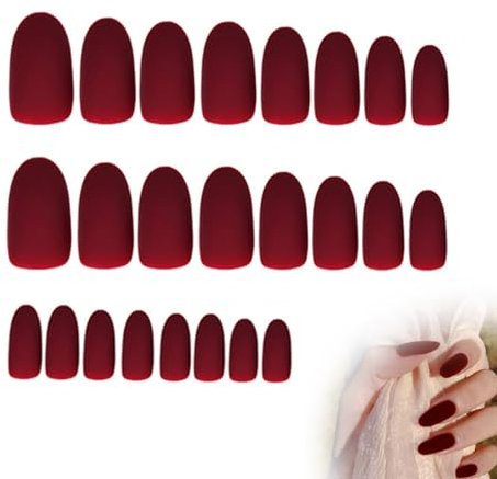 24 Pièces Faux Ongles Amande Moyen Français Ongles à Coller Glossy Brillant Couverture Complète Press on Nails en Acrylique pour Femmes et Filles DIY Manucure Salon