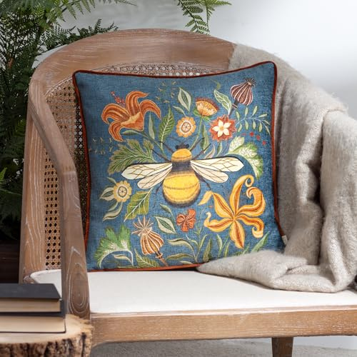 Evans Lichfield Chenille-Kissen mit Feder, gefüllt, mit Weißdornbienen-Motiv
