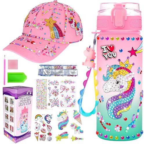 NlsqEU Unicornios para Niñas, Botella De Agua para 4-10 Años, Regalo y Manualidades con Diamantes