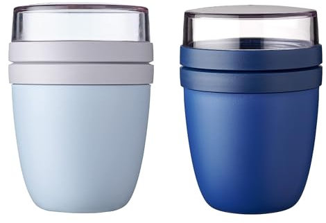 Mepal | Lunchpot Ellipse Mixed | Old Nordic Blue + Vivid Blue | Müslibecher to go | Unterteilung für Joghurt & Müsli | 500 ml + 200 ml | Geeignet für Gefrierschrank, Mikrowelle & Spülmaschine