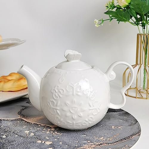 SBCGFY Tetera de Hojas, Tetera de Porcelana con infusor de Acero Inoxidable, Tetera de cerámica con Hojas Sueltas y florecientes, 200 ml, Color Blanco