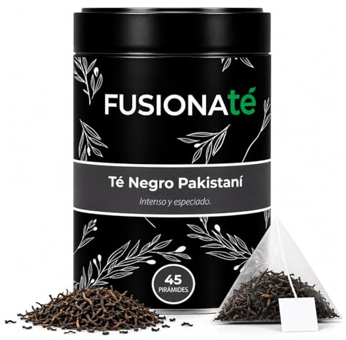 FUSIONATE Te Negro Pakistaní, Té Chai, Lata 45 pirámides bolsitas de té, Energía del Té Negro, Dulzura de la Canela, Infusión 100% Natural