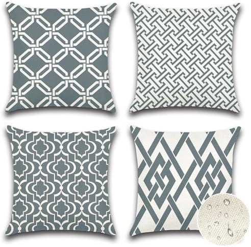 Artscope Set of 4 Waterproof Cushion Covers 45x45cm Farmhouse Geometric Square Pillow Cases for Couch Patio Furniture Balcony Garden Outdoor Decoration(Geometry40-Gray)