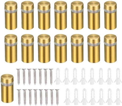 HUAZIZ 15 Pezzi 12×25 mm Vite Pubblicitaria in Acciaio Inox, Vite Pubblicità Distanziatori Di Vetro, Chiodo Pubblicitario in Vetro, Viti per Fissaggi Pubblicitari, con Viti, Oro