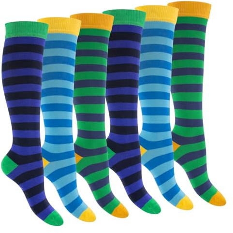Footstar Damen Herren Kniestrümpfe geringelt (6 Paar) Rio 35-38