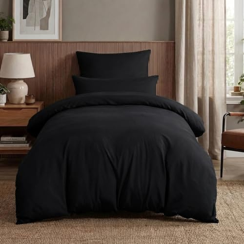 Aisbo Bettwäsche 140x200 2teilig Schwarz - Mikrofaser Bettwäsche-Sets mit Reißverschluss, ÖKO-TEX Bettbezug 140x200 cm 2 teilig mit Kissenbezug 80x80 cm, Weich und Bügelfrei
