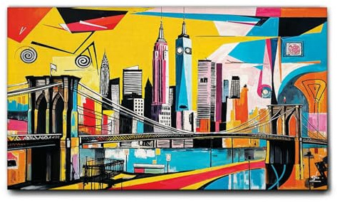 Giallobus - Quadro - 69 - Brooklyn Bridge 01 - Tela Canvas Telaio Standard - 140x80 - Pronto da Appendere - Quadri Moderni per la casa