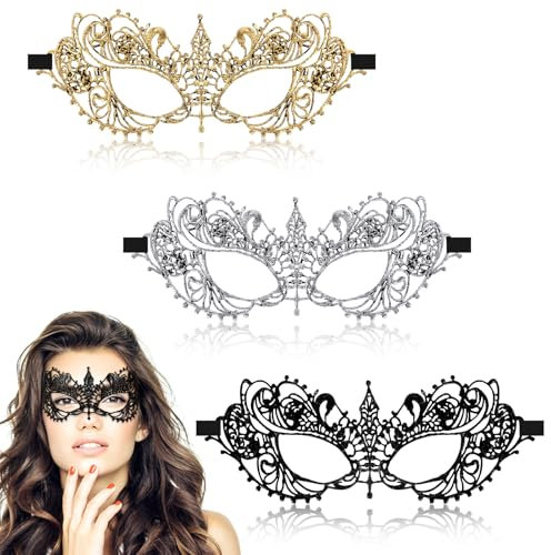 UKOFEW 3 Stück Venezianische Maske, Maskerade Maske für Damen, Sexy Lace Augenmaske, Maskenball Spitzenmaske für Halloween Karneval Party Abendkleid Kostüm Ball