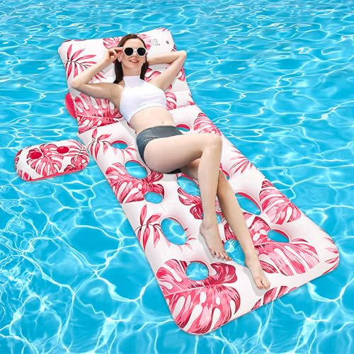 Matelas Gonflable Piscine,Lit Flottant Gonflable Piscine,Gonflable Tapis Flottant Matelas, Gonflable de Plage de Piscine, pour Activités d'eau D'été en Plein Air (Rouge)