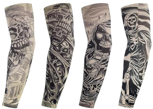 4 Stück Tattoo Ärmel,Tattoo Armstrumpf für Männer Frauen,Stretch Nylon Sonnencreme Armlinge,Mehrere Muster Gefälschte Tattoo Strumpf Arm zum Sportschutz,Sonnenschutz Belüftung,Radfahren