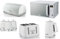 Swan Elegance White 1.7L Kettle, 4 Slice Toaster, Breadbin, Canisters and 800W 20L Digital Microwave. Contemporary Matching Kitchen Set of 7 with a Premium Textured White Finish