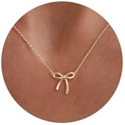 HANLI 14K Gold Vergoldet Halsketten Damen - Zarte Bogen Kette Gold mit Cubic Zirkonia Anhänger Kette mit für Frauen Mädchen Wasserfeste Hautverträglich Schmuck