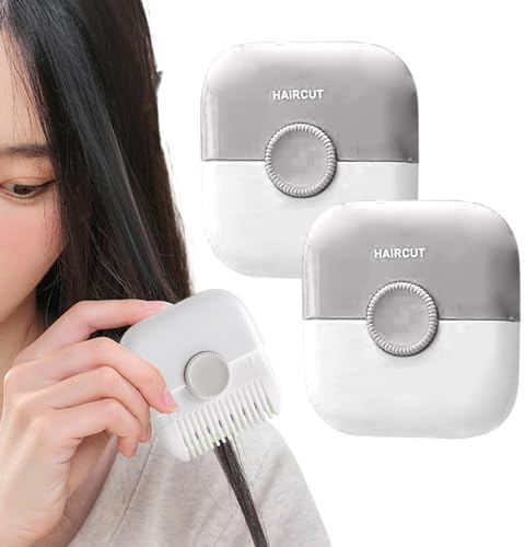 2pcs Split Enden Haarschneider für Frauen 2 in 1 mini tragbares süßes Haar Schneiden Kamm abnehmbarer staubfester Knopf Verstellbare Edelstahl -Klingen -Schneidwerkzeuge, Kamm