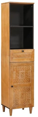 Qnhdfrt Badmöbel aus Mangoholz Hellbraun 160 cm Hochschrank mit Flächenbündige Tür und Stauraum Modernes Design für Schlafzimmer Flur und Gäste WC