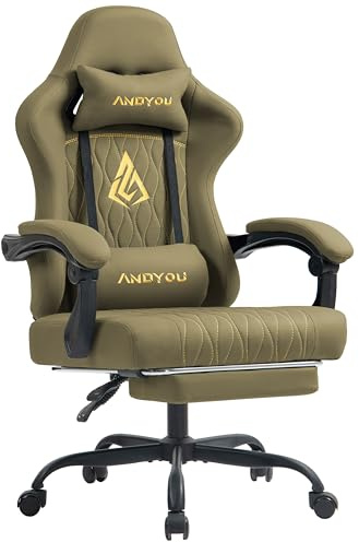 Andyou Silla Gaming Ergonómica Profesional con Soporte Lumbar - Silla Gamer para Adulto, Giratoria y Reclinable con Reposapiés Ajustable y Tela Transpirable, Soporte 150 kg para Oficina y PC