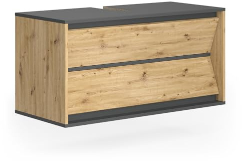 Vicco Meuble sous Vasque Simple Edelin, Anthracite/Artisan, 100x50cm avec 2 tiroirs