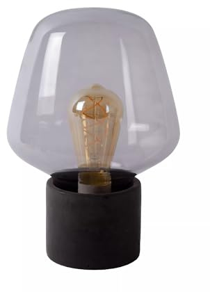 Licht-Erlebnisse Tischlampe Rauchglas Metall Grau Wohnzimmer Büro 29,5 cm klein E27 bis 40 W stylisch wohnlich blendarme Nachttischlampe Schlafzimmer SEYA