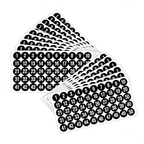 10 Blätter Zahlen Aufkleber 1 bis 50 Vinyl Nummer Aufkleber Schwarz | Zahlenaufkleber Klebezahlen Wetterfest für Inventarsortierung Organisation Aufbewahrungsboxen