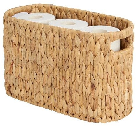 Panier de rangement pour papier toilette avec poignées intégrées en jacinthe d'eau pour 6 rouleaux de papier toilette