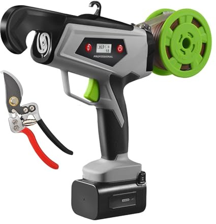 Máquina para Atar Viñas, Máquina Eléctrica para Atar Plantas De Jardinería, Pistola para Uvas, Tomates, Pepinos, Pimientos Y Flores, Atadora Eléctrica De Plantas,con Tijeras de podar （Verde）