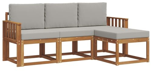 vidaXL Outdoor-Sofagarnitur mit Kissen 4 pcs Natürlich und Hellgrau, Gartenlounge, modernes Outdoor-Sofa-Set, langlebige Terrassen-Sitzgarnitur, komfortable Sitzgelegenheiten für die Terrasse