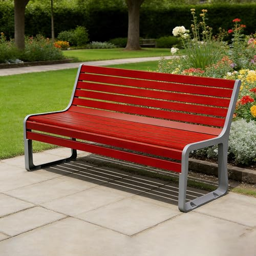 yurstcggh Gartenbank,Gartenbank aus Holz und Gusseisen,2-sitzer,Parkbank mit Rückenlehne,Gartenmöbel Gusseisen,Bänke für Garten,Park,Balkon 120cm Rot