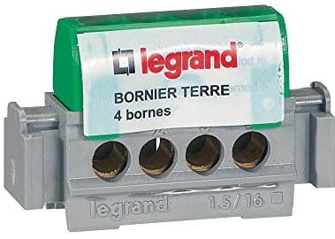 Legrand LEG92781 - Morsettiera di distribuzione terra con 4 morsetti, per cavi da 1,5 a 16 mm2, colore: Verde