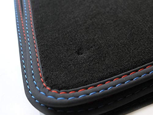 kh Teile Fußmatten für E39 M5 Velours Premium Automatten Matten Doppelnaht Rot, Blau, 4-teilig