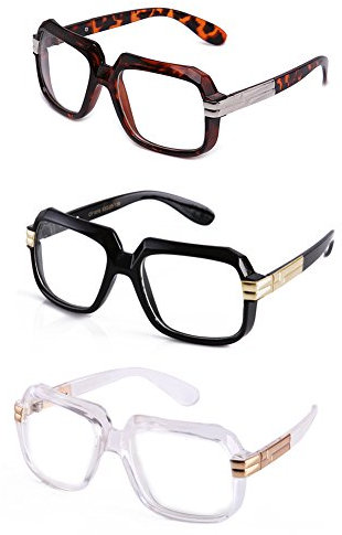 Newbee Fashion Clear Lens Unisex-Adult 80old Schule Rapper Hip-Hop-DJ-Brille 3er-Pack Schildkröte, Black & Clear