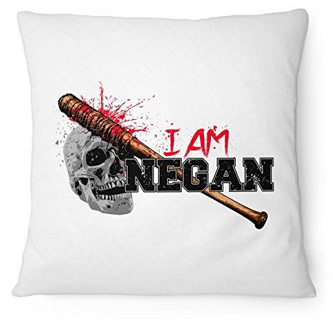 Fashionalarm Kissen I Am Negan - 40x40 cm mit Füllung | Geschenk Idee für Fans der Serie T-W-D | Dead Walking Lucille Saviors Baseballschläger, Farbe:weiß