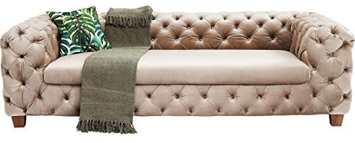 Kare Design Sofa Desire 3-Sitzer Ecru, beige, samt, Arm- und Rückenlehnen, Knopfoptik, 68x245x100cm (H/B/T)