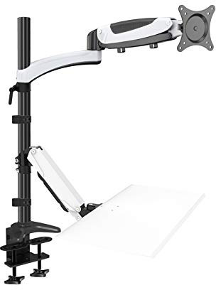 HFTEK – Monitorarm – Tischhalterung Workstation für Bildschirme von 15 bis 27 Zoll mit VESA 75/100 – Laptophalter - Tastaturablage mit Gasdruckfederarm - FY24WS