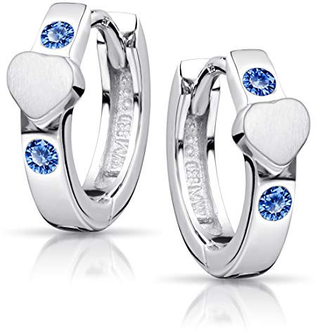 Materia Kinderohrringe Silber 925 Mädchen - Kinder Ohrringe Creolen Herz dunkelblau SO-391-Blau