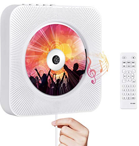 Lettore CD Portatile Qoosea Lettore Musicale Montabile a Parete Altoparlanti HiFi Bluetooth Integrati con Telecomando Radio FM Ingresso 3,5 mm AUX con Interruttore a Tirante